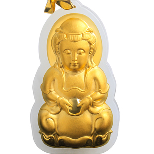 足金镶玉观音吊坠男款玉佩新疆和田玉菩萨项链观世音玉坠玉石挂件