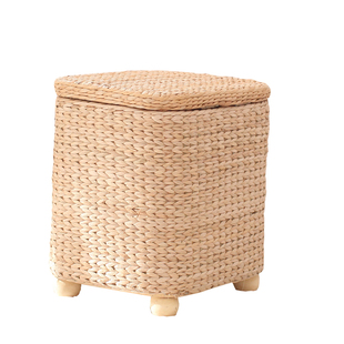 草编收纳凳藤编换鞋凳子儿童实木家用床尾搁脚凳沙发凳化妆储物箱