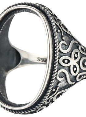 纯银火焰纹镶蜜蜡碧玉戒指空托