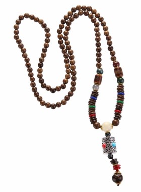 项链鸡翅木圆珠男女合金