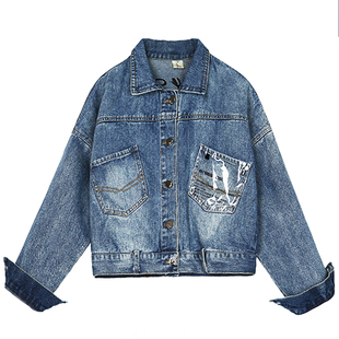 冬装加厚牛仔外套女短款字母刺绣加绒棉衣韩版宽松带毛领保暖棉服