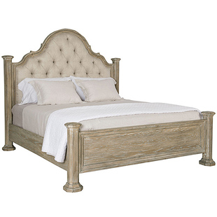 美式法式复古做旧全实木大床高背1.8米2.2米双人床软包床头板婚床