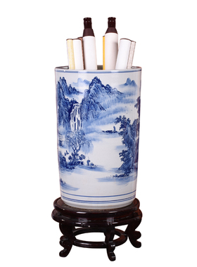 景德镇陶瓷花瓶青花瓷缠枝莲山水