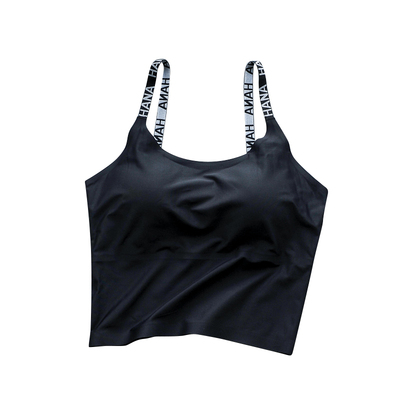 黑色冰丝美背字母吊带带胸垫裹胸