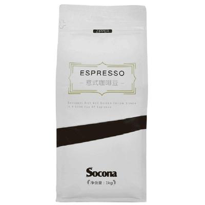SOCONA特浓拼配意式咖啡豆Espresso深烘焙现磨咖啡粉1KG袋装商用