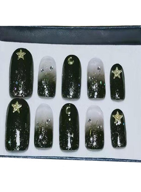 穿戴光疗渐变闪亮假指甲贴片