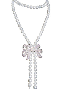 大方贝珠满钻流苏新年礼物毛衣链