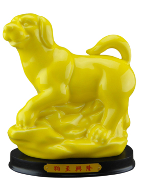 陶瓷12生肖动物黄色风水小摆件