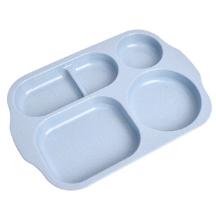 环保小麦分格加深餐盘长方形塑料多隔快餐盘学生成人分餐食堂餐具