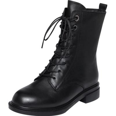 2025新款秋冬季大码女鞋软皮靴子马丁靴女平底短靴真皮鞋加绒女靴