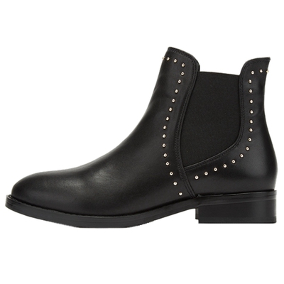 Aee爱意新款圆头低跟牛皮女靴子