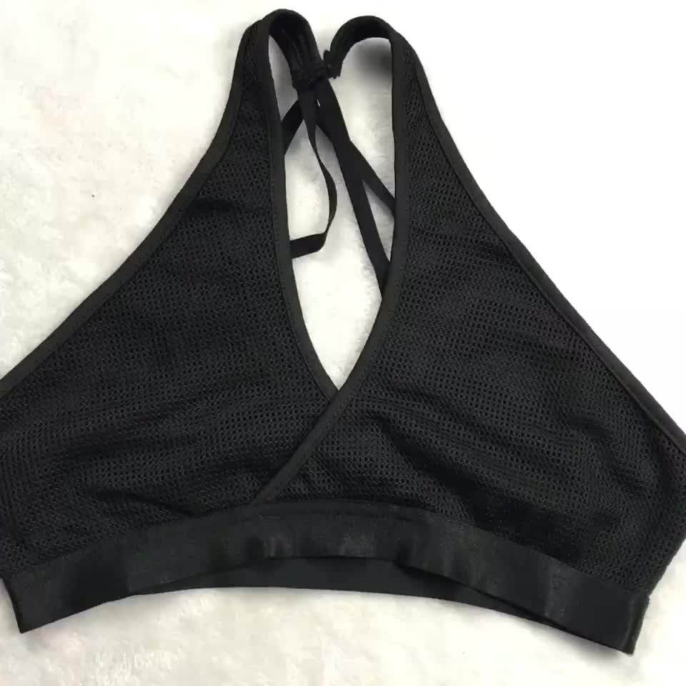 2017 Hot Selling Women Gym Strappy Hollow Black Halter Top Girls New