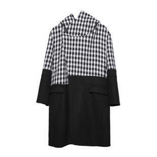 潮男原创冬装新款暗黑个性不规则撞色拼接千鸟格呢子大衣男中长款