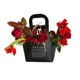 牛皮纸情人节花盒鲜花包装袋花艺沙龙课插花袋玫瑰花束手提袋