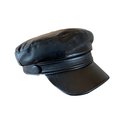 黑色皮质复古蓓蕾画家平顶贝雷帽