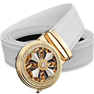 时来运转皮带男士真皮自动扣白色腰带男韩版潮流年轻人奢侈品裤带