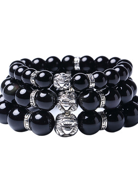 彩虹眼黑曜石有求必应貔貅手串