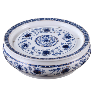 12英寸高温陶瓷圆形茶盘潮汕功夫茶具茶池大号茶海双层储水式茶船