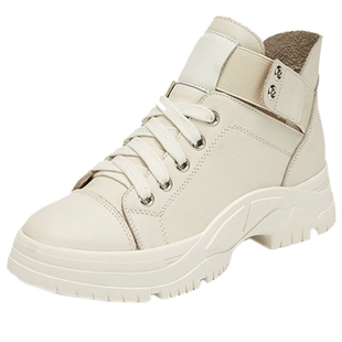 Aee/爱意冬牛皮英伦风ins潮厚底休闲中跟圆头女鞋4119404310