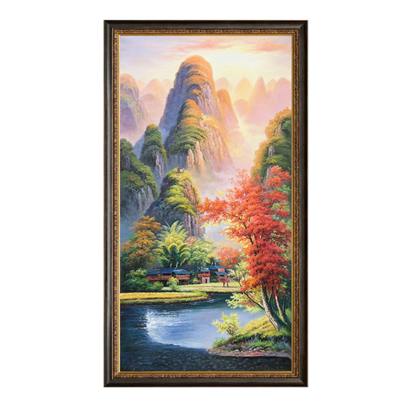 手绘新中式风玄关单幅立体装饰画