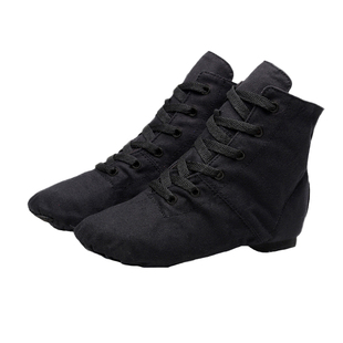 004爵士舞蹈鞋女高帮软底练功男爵士靴民间民族帆布表演白色中国