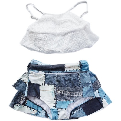 温泉女超仙小香风裙式平角泳衣