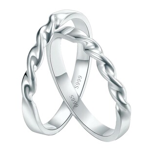 日韩999纯银原创手工开口麻花银戒指做黑情侣对戒表白礼物食指环