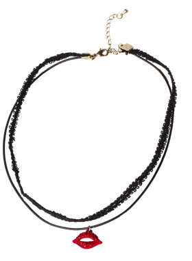 choker镶钻红唇蕾丝双层项链新品