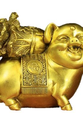 纯铜摆件拉百财家居生肖猪