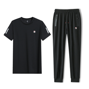 大码短袖T恤男宽松长裤胖子肥佬冰丝运动服套装加肥加大休闲一套