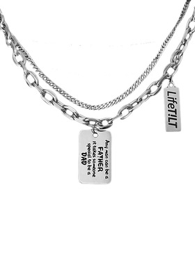 不掉色欧美潮牌字母方牌军牌项链男女多层粗链条叠戴锁骨链毛衣链