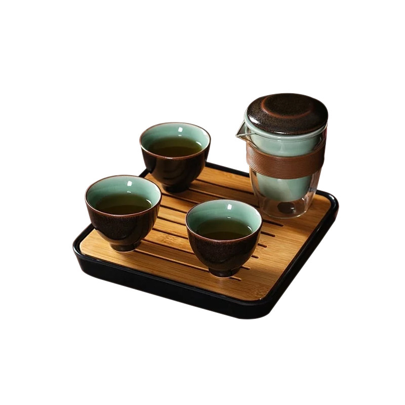 旅行茶具套装便携式龙泉青瓷一壶三杯茶盘家用功夫茶杯户外快客杯