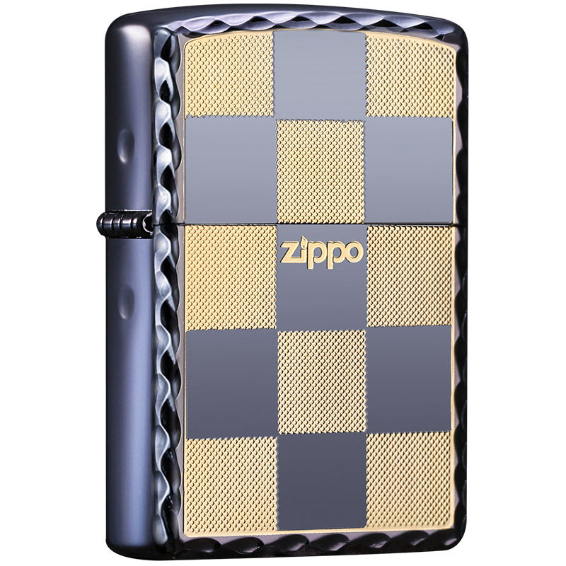 ZIPPO芝宝黑冰金色金方格子