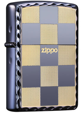 ZIPPO芝宝黑冰金色金方格子