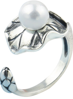 荷花款珍珠戒托925纯银戒指空托