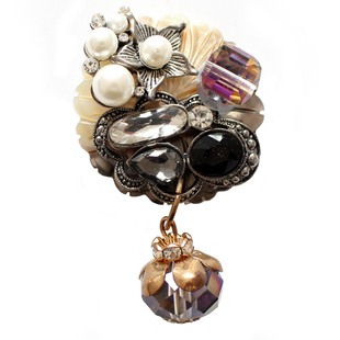 韩国奢华大气毛衣开衫珍珠扣针 手工贝壳花流苏穗子胸针胸花 别针