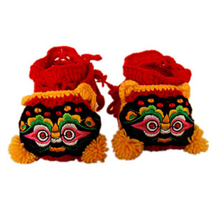 冬季婴儿虎头鞋男女宝宝套脚包脚棉裤老虎鞋纯手工毛线编织老虎头