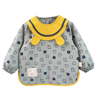 宝宝罩衣纯棉小熊宝贝男童防水防脏反穿衣围兜婴儿护衣儿童吃饭衣