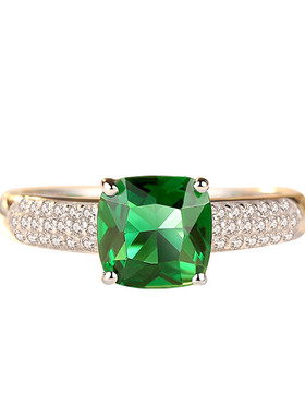 彩色宝石纯银925银微镶镀18K金祖母绿纳米绿尖晶戒指环