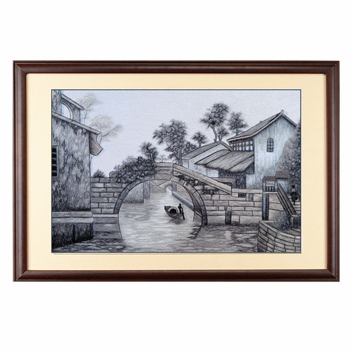 苏绣成品挂画客厅画江南水乡挂画小桥流水帆船送朋友乔迁新居挂画