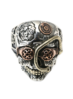 男士纯银蒸汽朋克骷髅头戒指