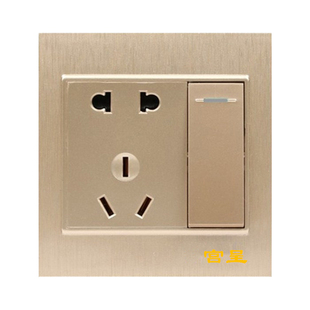 国际电工86型墙壁插座带开关 一开单控双控开关带五孔灰色金色