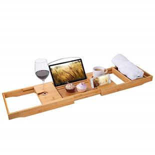 浴缸架子置物架竹制伸缩防滑欧式防水泡澡手机红酒架多功能托盘架