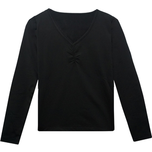 广场舞服装新款秋冬长袖v领上衣 牛奶丝加绒舞蹈服装跳舞衣女T恤