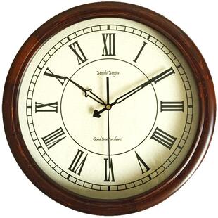 实木静音挂钟美式乡村复古欧式罗马客餐厅现代简约报时圆形墙时钟