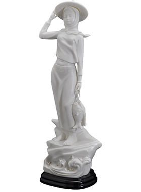 晟美立石海浪座惠女提鱼摆件