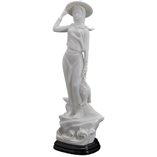 德化陶瓷立石海浪座惠女提鱼惠女风情惠安女工艺品摆设白瓷摆件