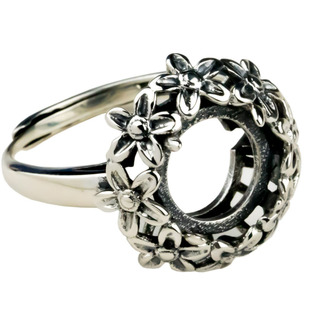 未镶嵌S925纯银戒指托空托梅花银饰琥珀戒托活口女复古包邮10*10