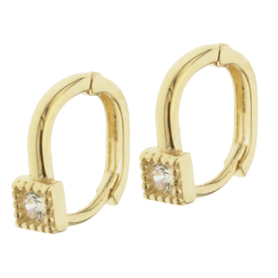 白小C 10K金花边小方钻方形耳圈 韩国进口黄金纯K金耳环耳扣耳骨