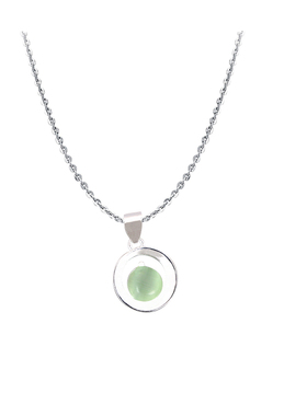 绿色圆形猫眼清新镶石吊坠项链